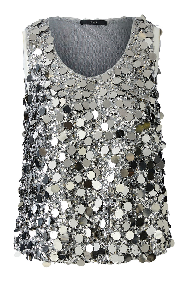 Oui Sequin Top 95123 Gunmetal Sleeveless 9642 - Olivia Grace Fashion