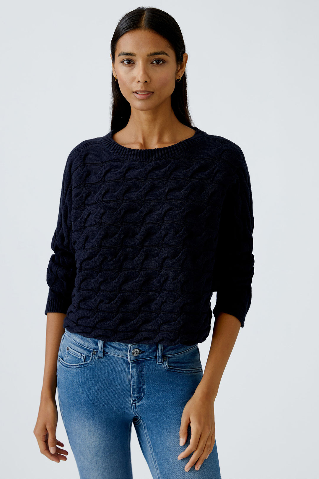 Oui Sirah Jumper 94609 Dark Blue Twist Knit 5742 - Olivia Grace Fashion