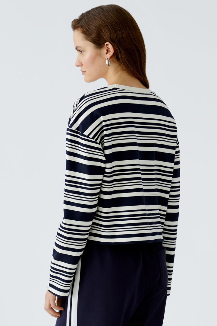 Oui Sweatshirt White Blue Stripe Drawstring Waist 92558 0105 - Olivia Grace Fashion