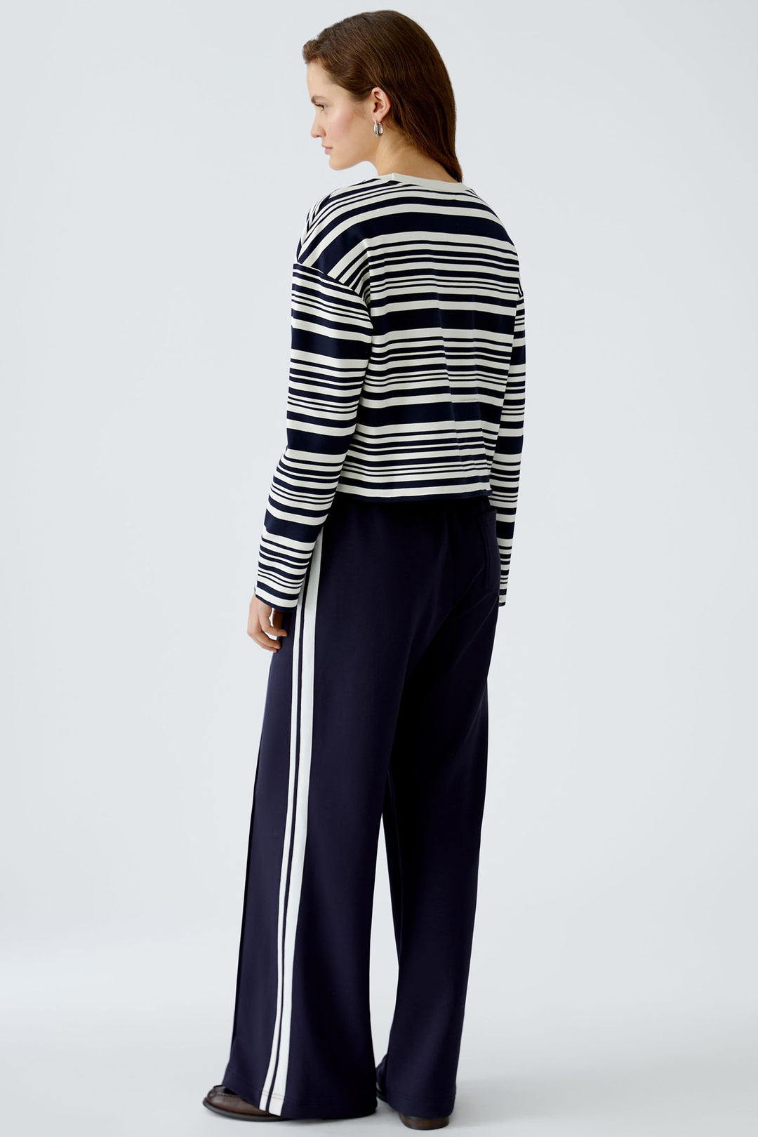 Oui Sweatshirt White Blue Stripe Drawstring Waist 92558 0105 - Olivia Grace Fashion