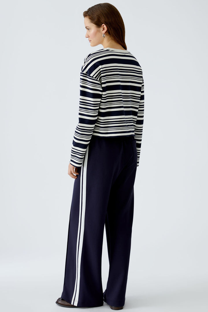 Oui Sweatshirt White Blue Stripe Drawstring Waist 92558 0105 - Olivia Grace Fashion