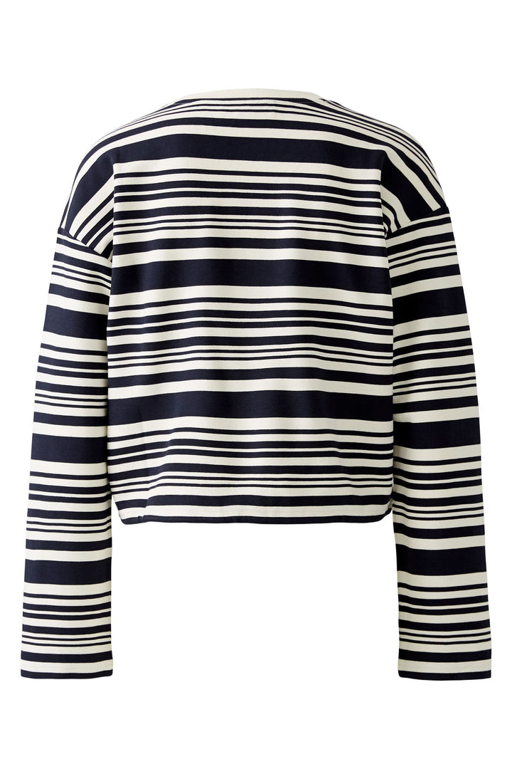 Oui Sweatshirt White Blue Stripe Drawstring Waist 92558 0105 - Olivia Grace Fashion