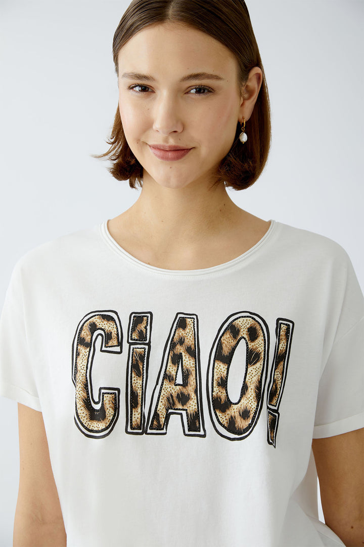 Oui T-Shirt Ciao Motif Cloud Dancer White 92560 1006 - Olivia Grace Fashion