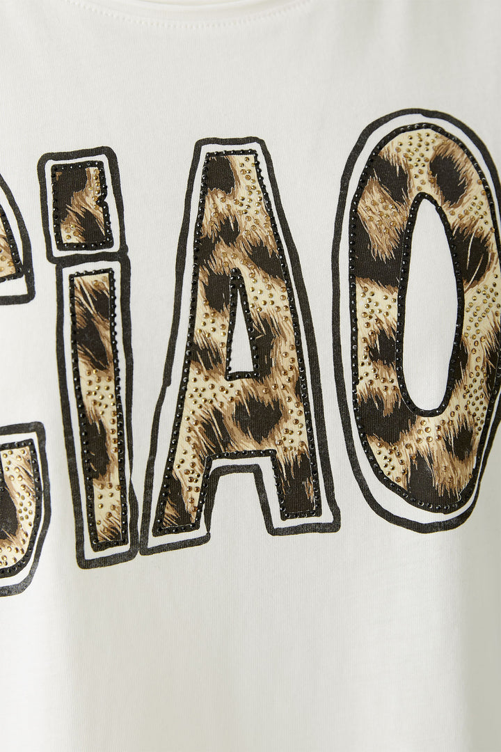 Oui T-Shirt Ciao Motif Cloud Dancer White 92560 1006 - Olivia Grace Fashion