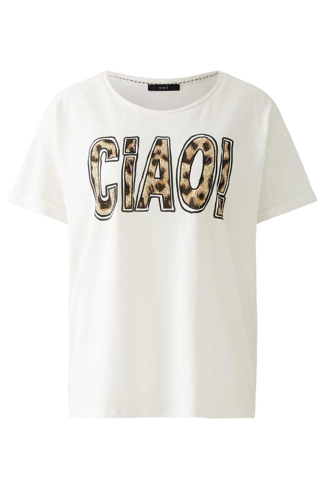 Oui T-Shirt Ciao Motif Cloud Dancer White 92560 1006 - Olivia Grace Fashion