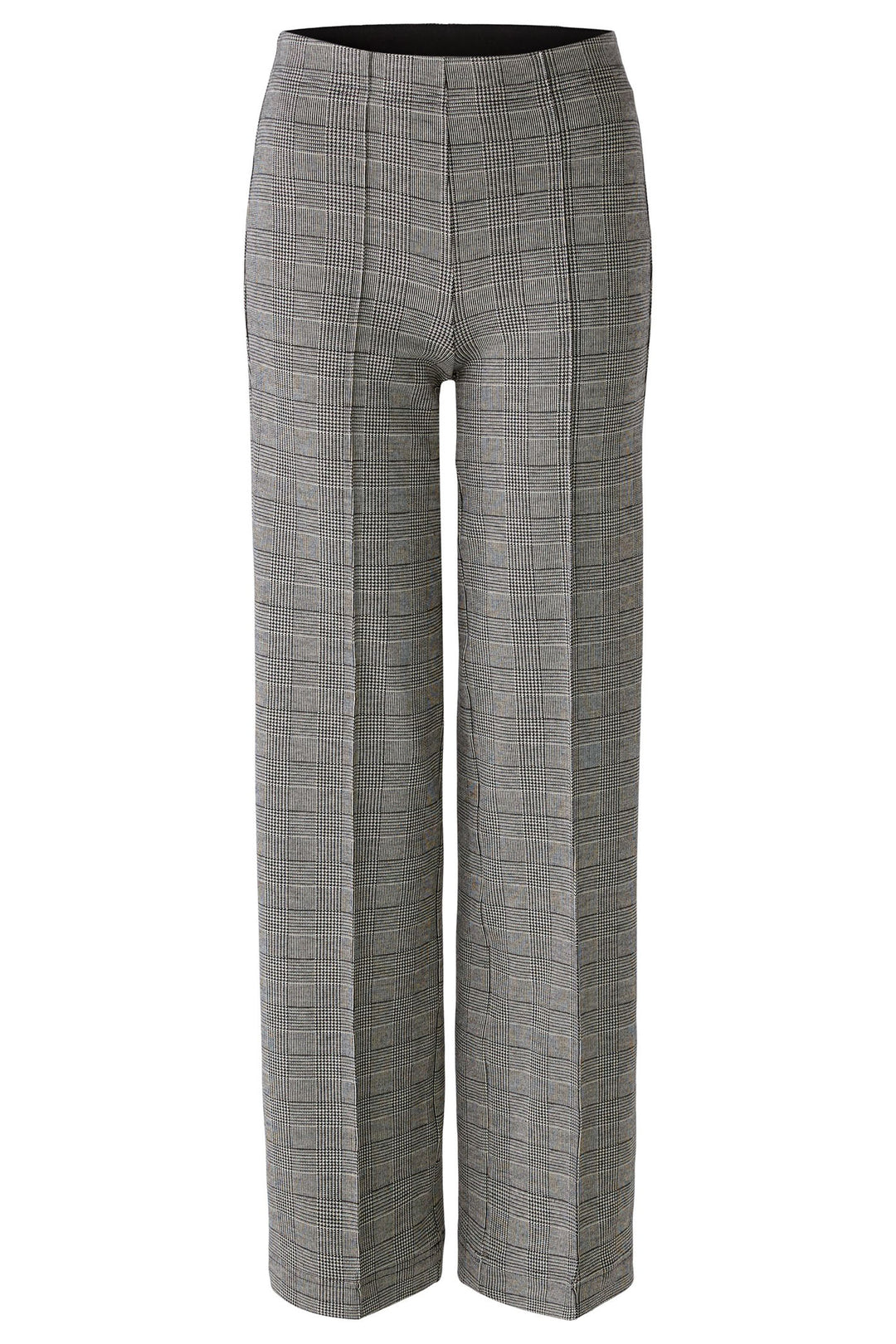 Oui Trousers Black Off White Check Straight Leg 89784-0991 - Olivia Grace Fashion