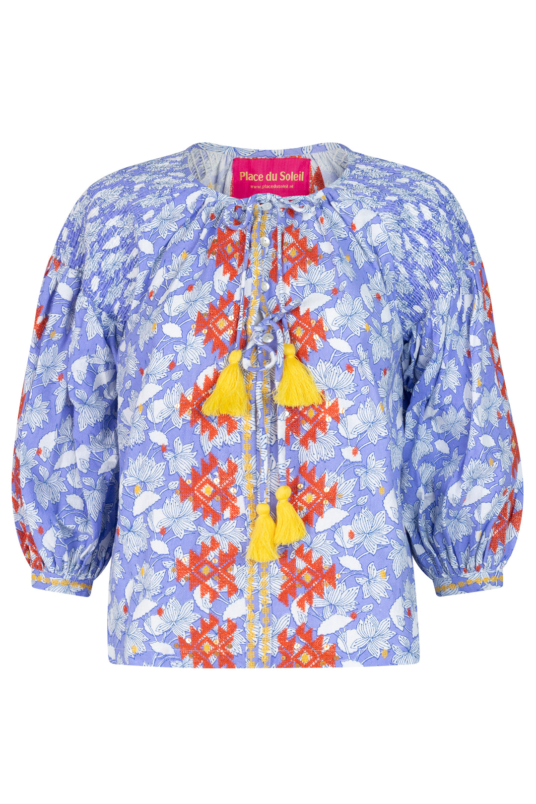 Place du Soleil Blouse Orange Embroidered Lila Print S25-327 - Olivia Grace Fashion
