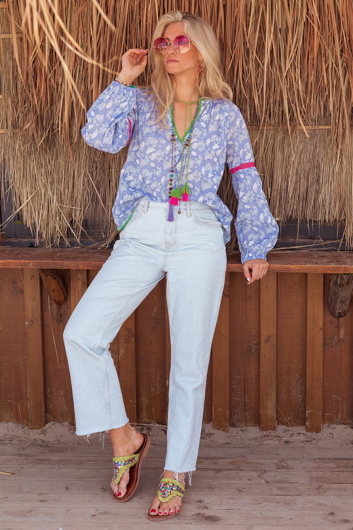 Place du Soleil Blue Lila Print Top S25-309 - Olivia Grace Fashion