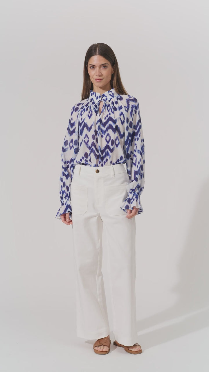 Dea Kudibal CassisaDEA EV Blouse Elastic Cuffs Blue Solar Print 0870425 5872 - Olivia Grace Fashion