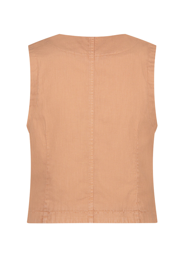 Red Button Cotton Linen Waistcoat Coppertan SRB4506 - Olivia Grace Fashion