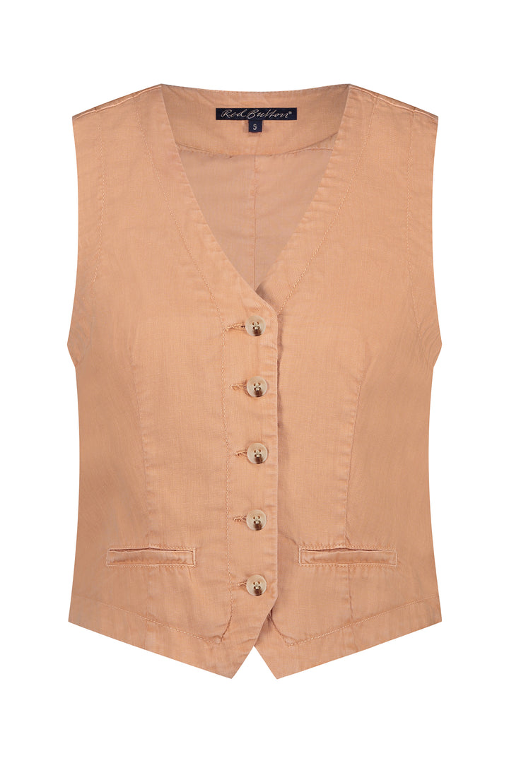 Red Button Cotton Linen Waistcoat Coppertan SRB4506 - Olivia Grace Fashion