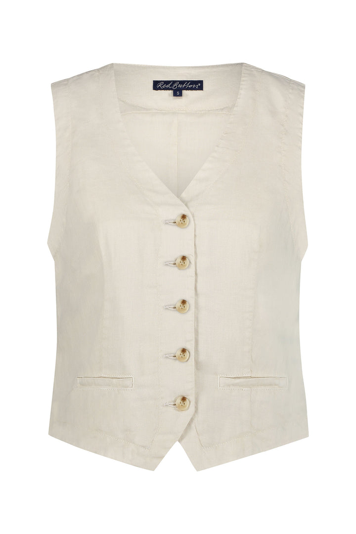 Red Button Waistcoat Cotton Linen Pearl SRB4506 - Olivia Grace Fashion