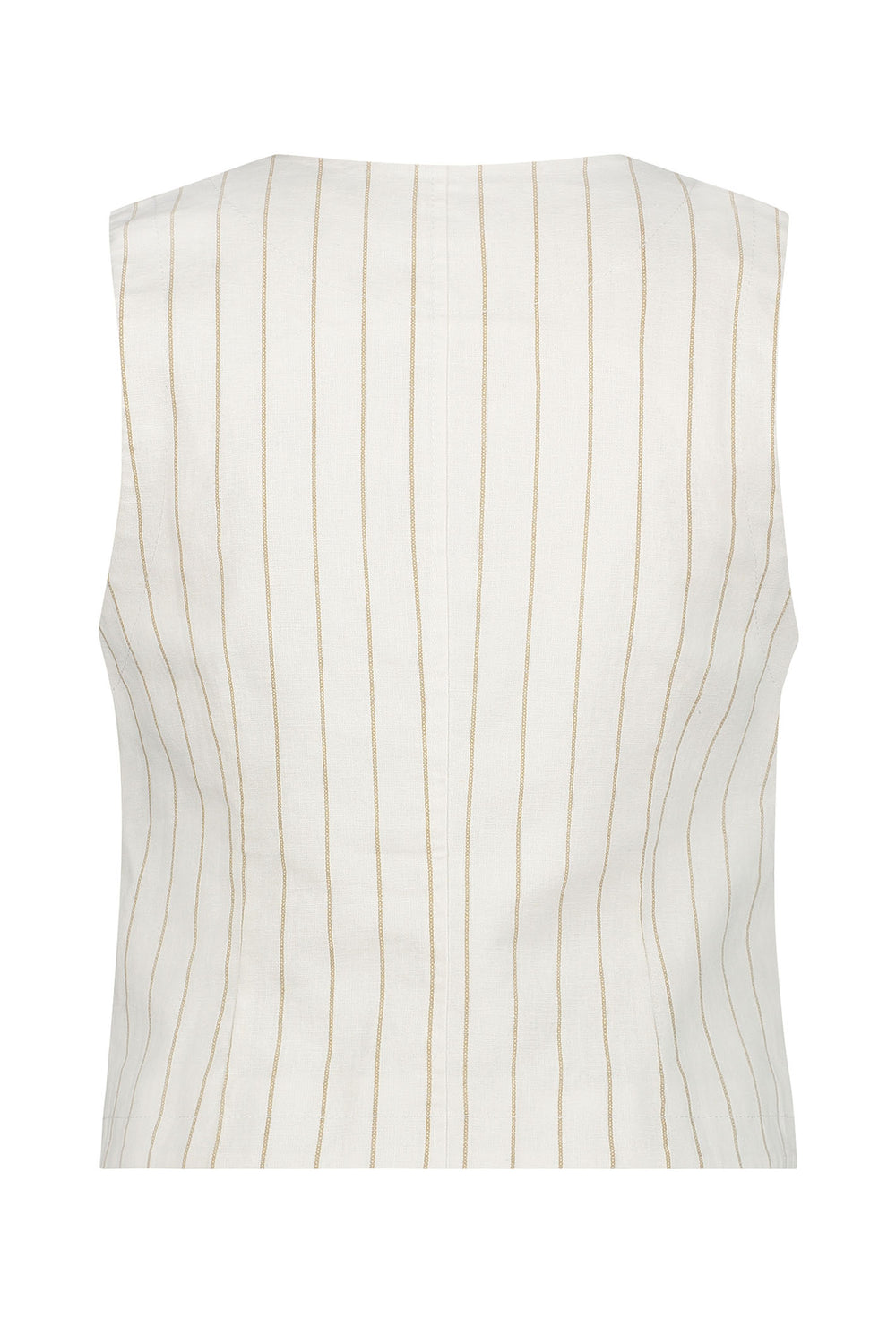 Red Button Waistcoat Cotton Linen Stripe Dark Sand SRB4514 - Olivia Grace Fashion