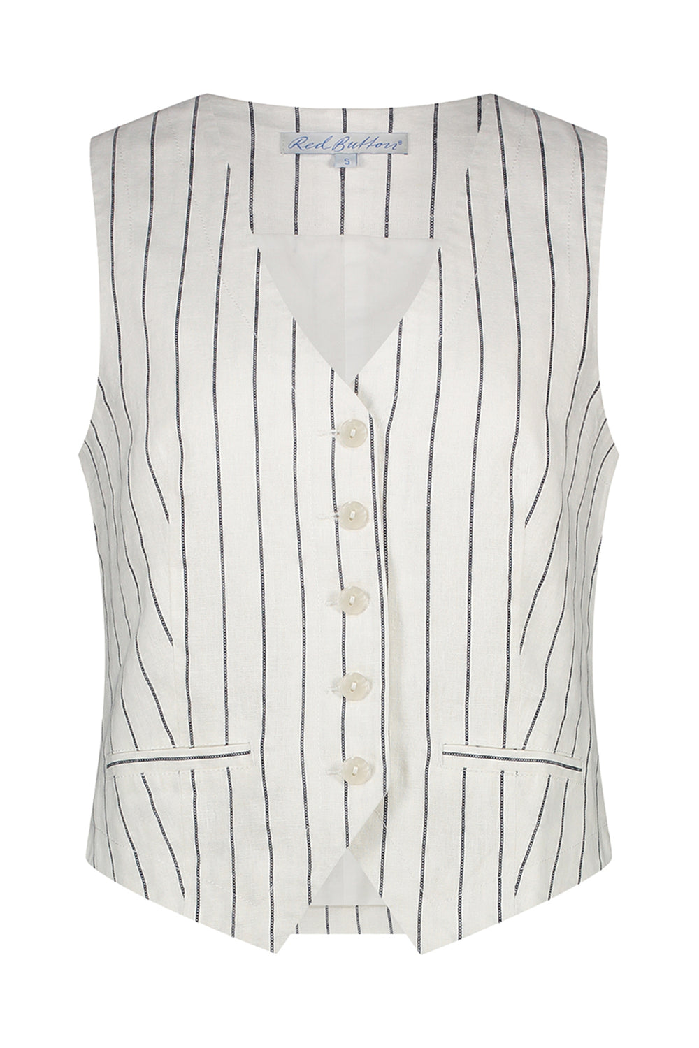 Red Button Waistcoat Cotton Navy Linen Stripe SRB4514 - Olivia Grace Fashion