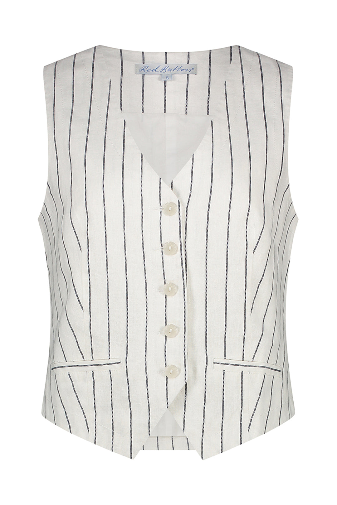 Red Button Waistcoat Cotton Navy Linen Stripe SRB4514 - Olivia Grace Fashion