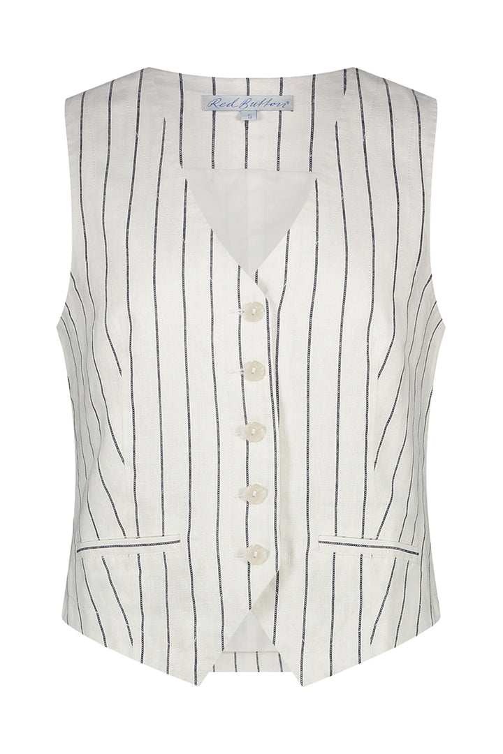 Red Button Waistcoat Cotton Navy Linen Stripe SRB4514 - Olivia Grace Fashion