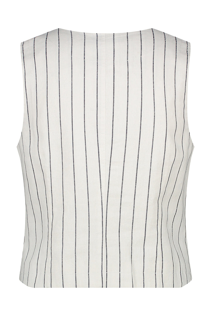 Red Button Waistcoat Cotton Navy Linen Stripe SRB4514 - Olivia Grace Fashion