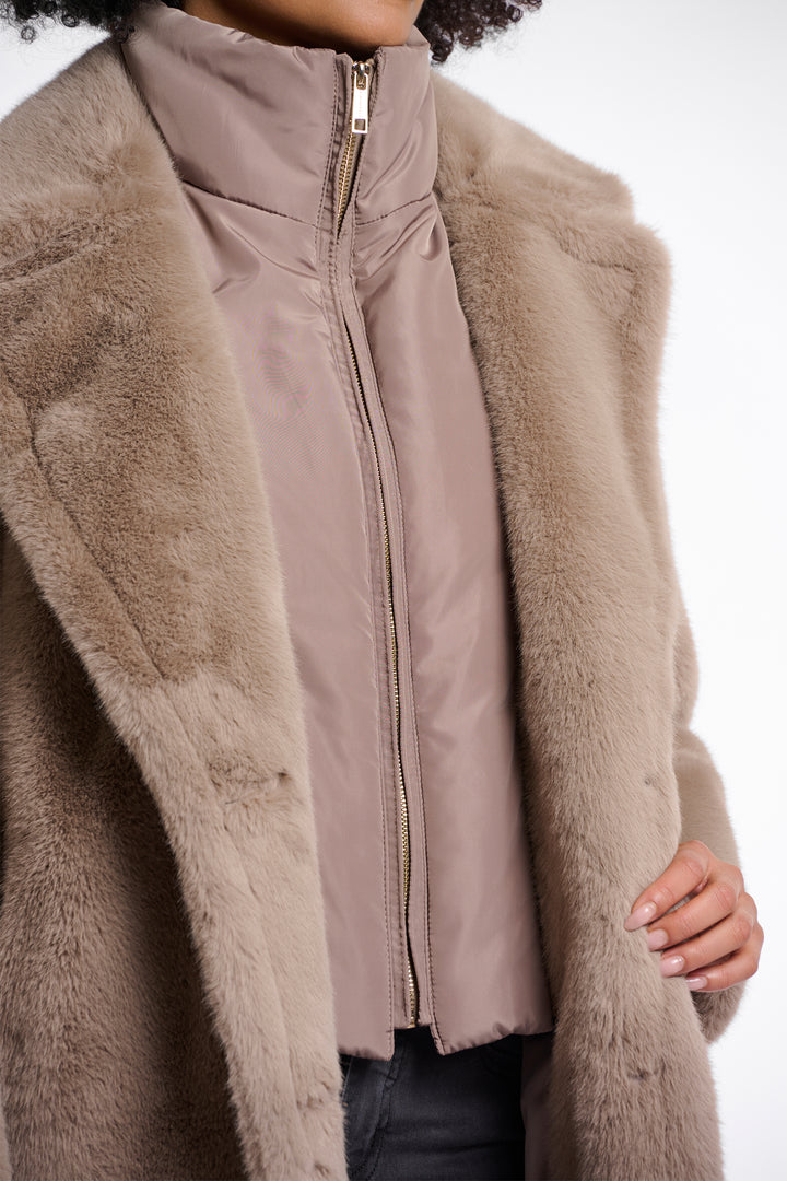 Rino & Pelle Geesje Toffee Brown Faux Fur Coat With Detachable Collar - Olivia Grace Fashion