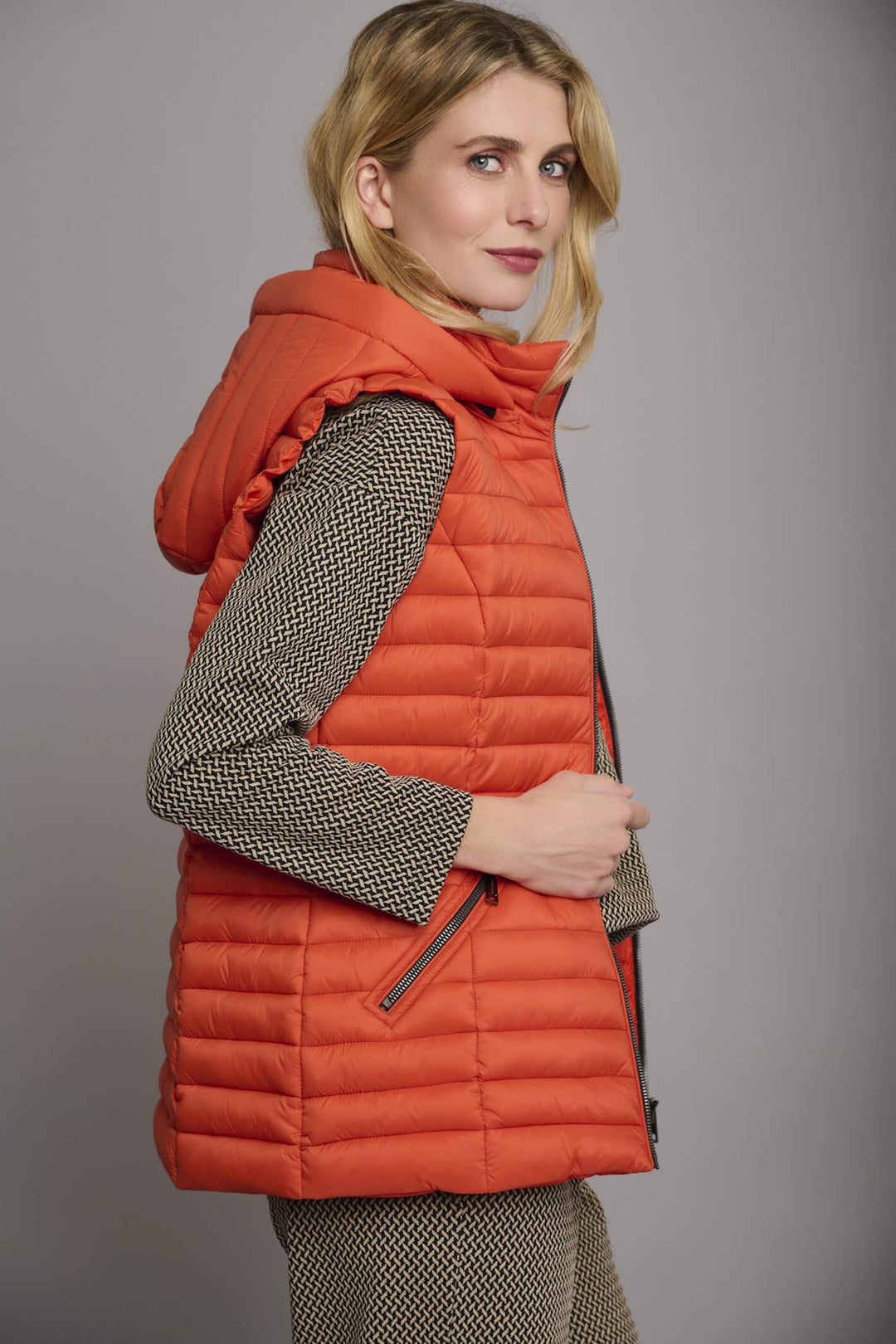 Rino & Pelle Jalaya Pottery Orange Padded Gilet With Detachable Hood - Olivia Grace Fashion
