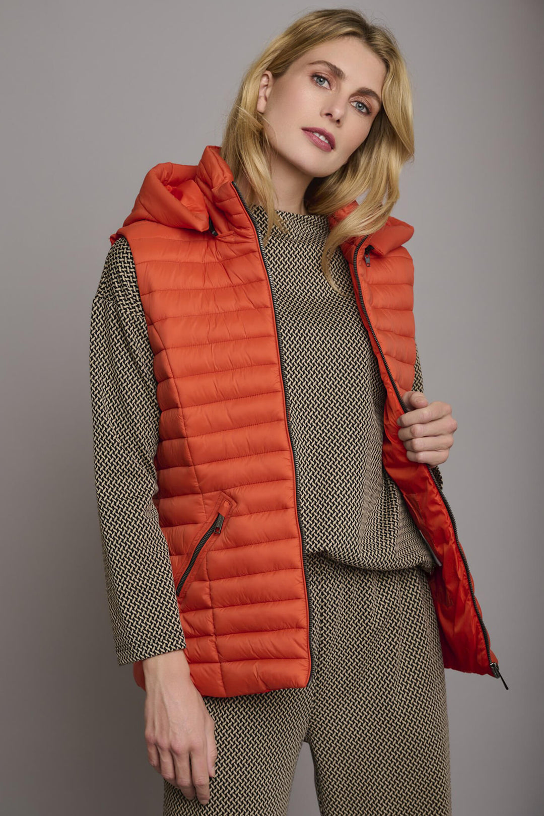 Rino & Pelle Jalaya Pottery Orange Padded Gilet With Detachable Hood - Olivia Grace Fashion