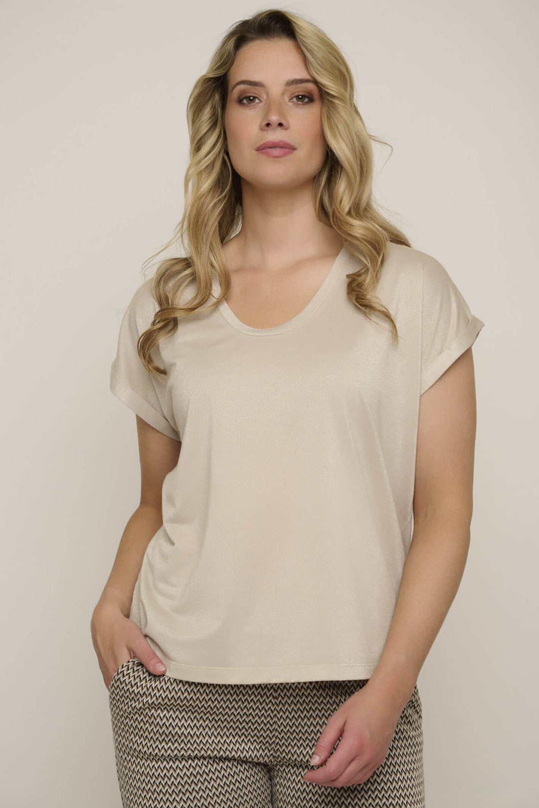 Rino & Pelle Kato 7002422 Beach Beige Lurex T-Shirt - Olivia Grace Fashion