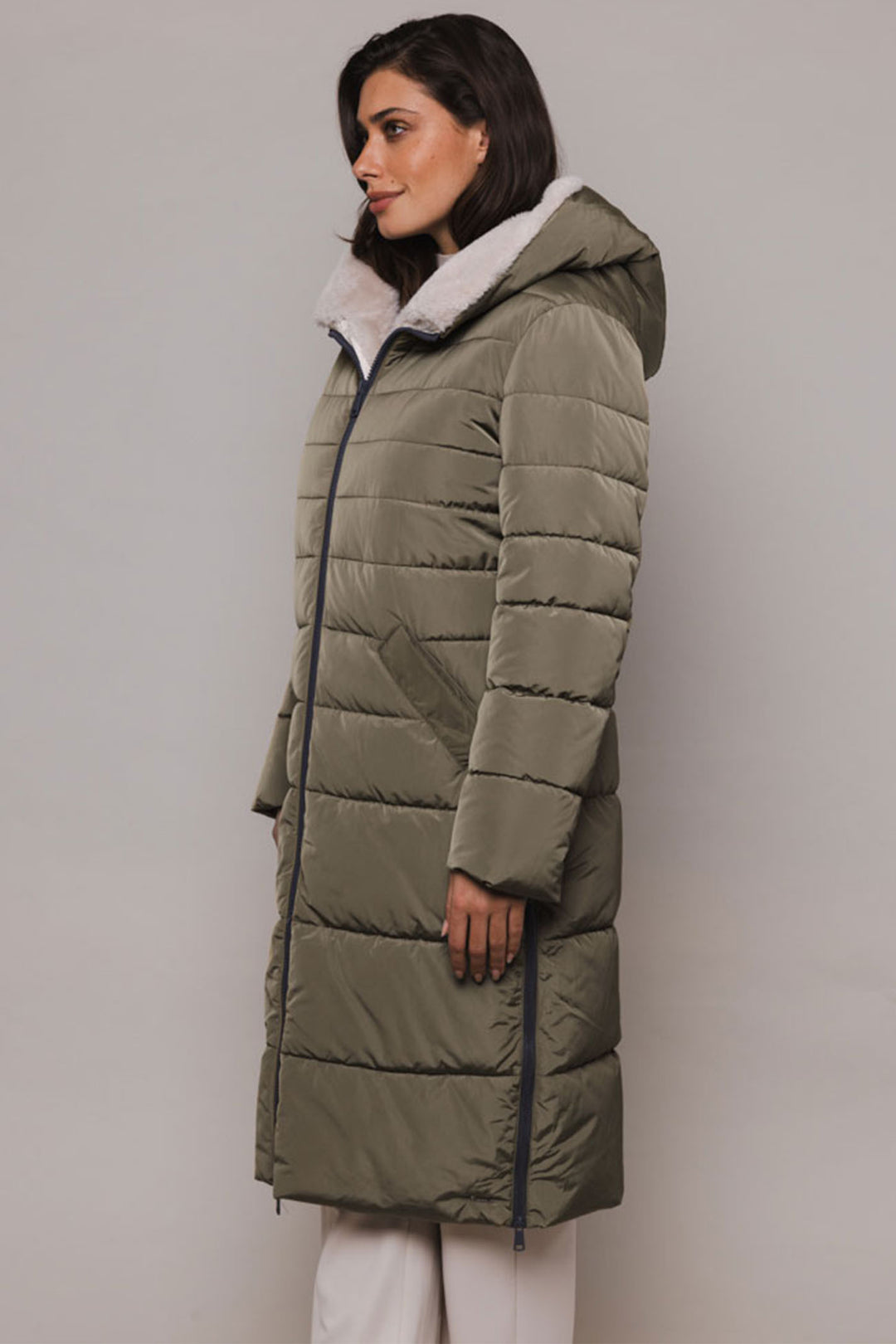 Rino & Pelle Keilafur 7002411 Long Padded Coat Hunter Green Stone - Olivia Grace Fashion