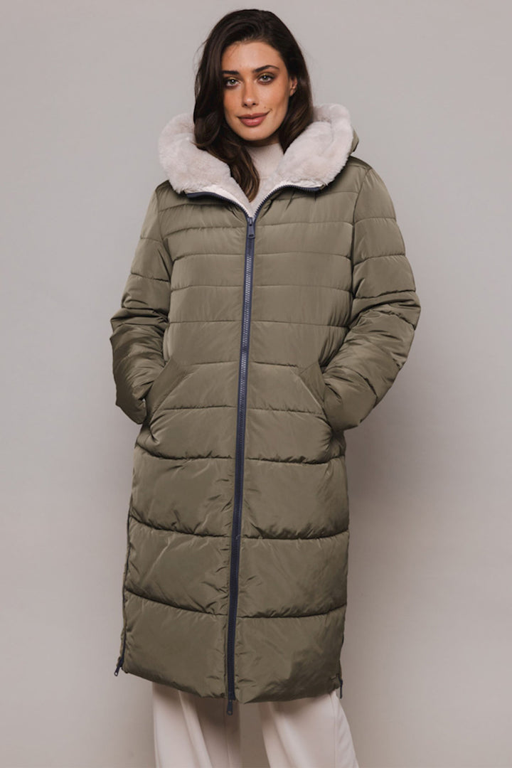 Rino & Pelle Keilafur 7002411 Long Padded Coat Hunter Green Stone - Olivia Grace Fashion