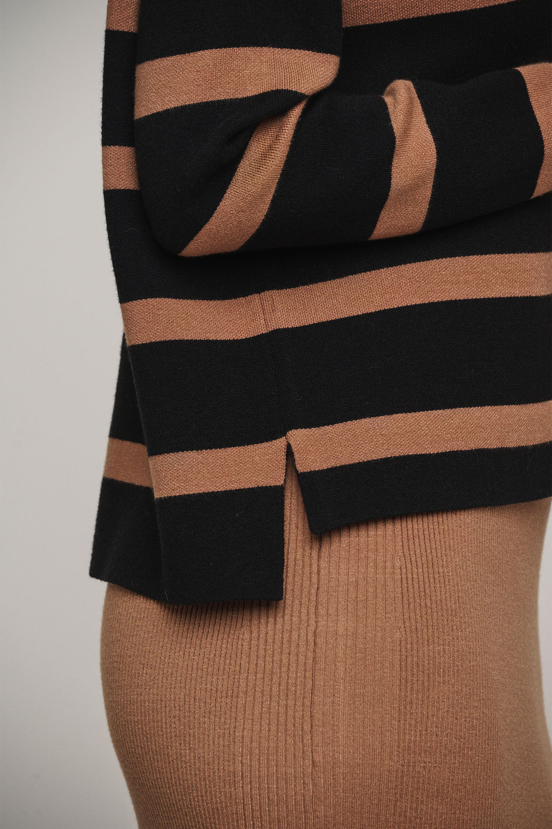 Rino & Pelle Mock Neck Stripe Jumper Black Twig Moxie 5002413 - Olivia Grace Fashion