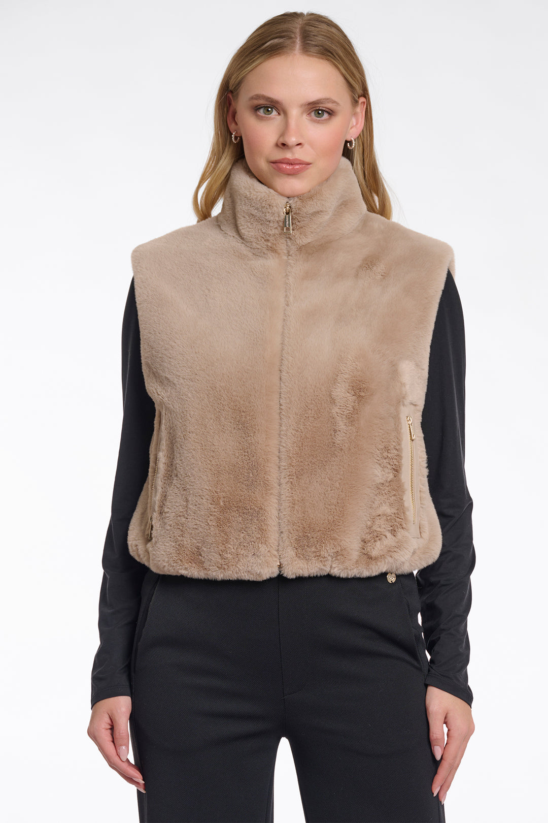 Rino & Pelle Nikki Oat Beige Faux Fur Gilet - Olivia Grace Fashion