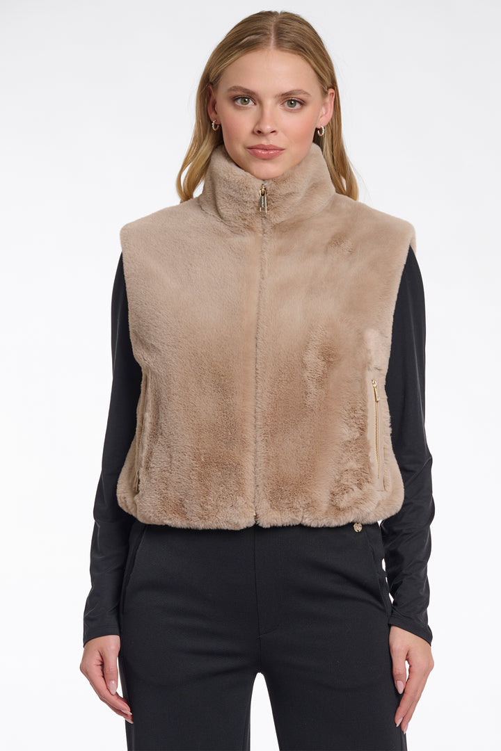 Rino & Pelle Nikki Oat Beige Faux Fur Gilet - Olivia Grace Fashion