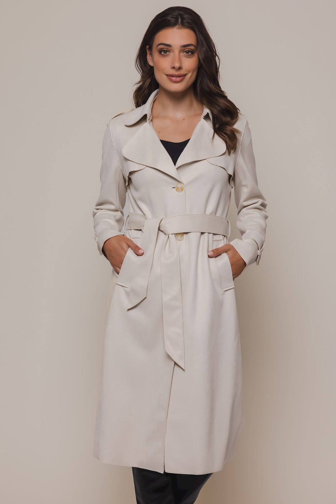 Rino & Pelle Nula 7002420 Birch Beige Long Trenchcoat - Olivia Grace Fashion