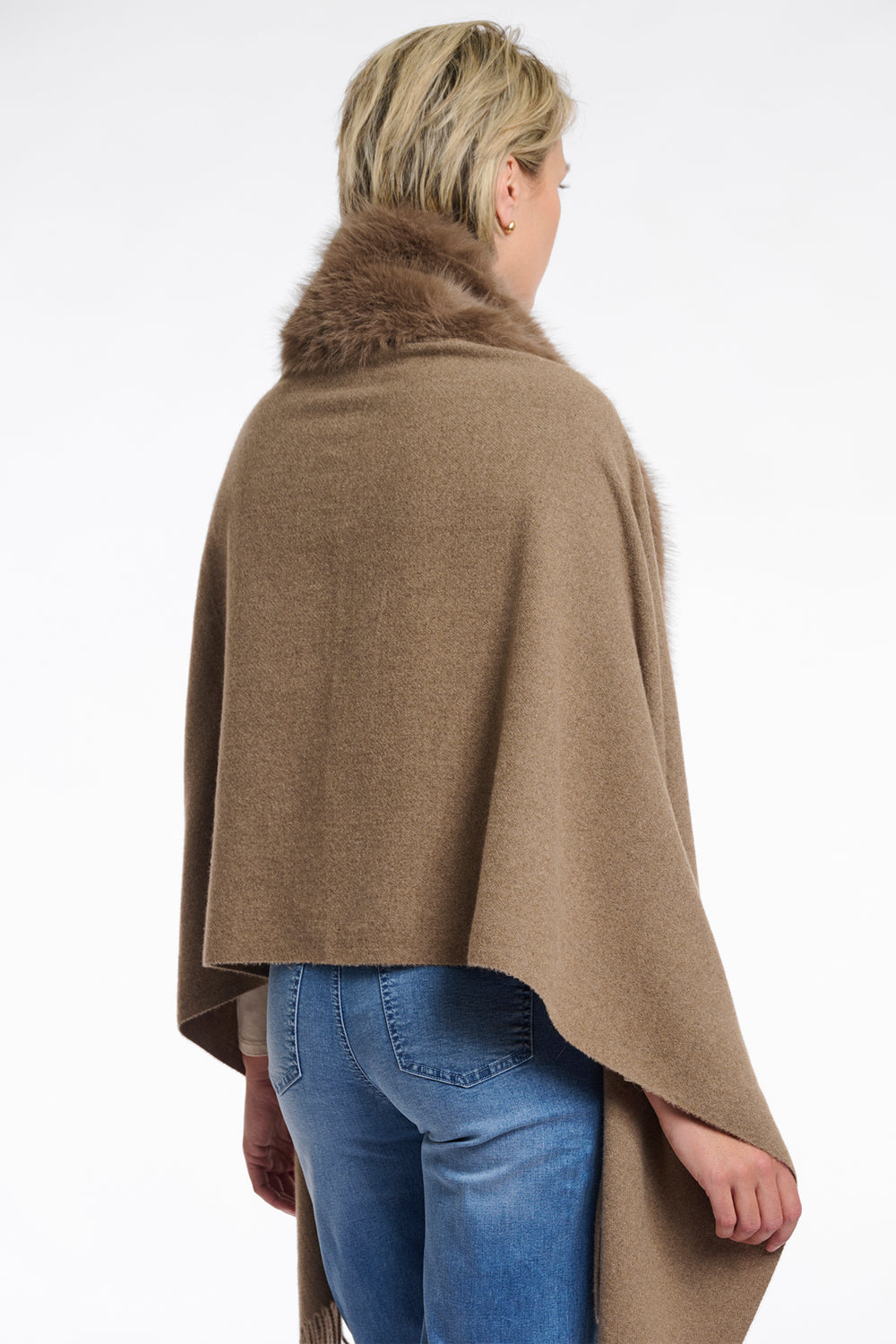 Rino & Pelle Wendy Toffee Brown Faux Fur Cape - Olivia Grace Fashion