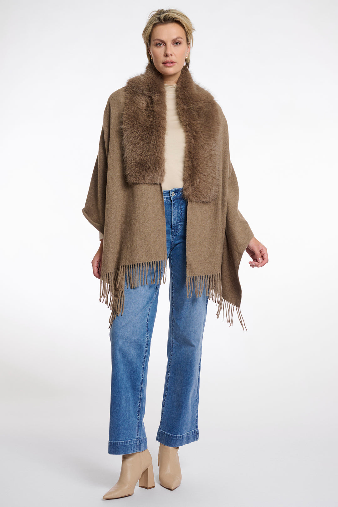 Rino & Pelle Wendy Toffee Brown Faux Fur Cape - Olivia Grace Fashion