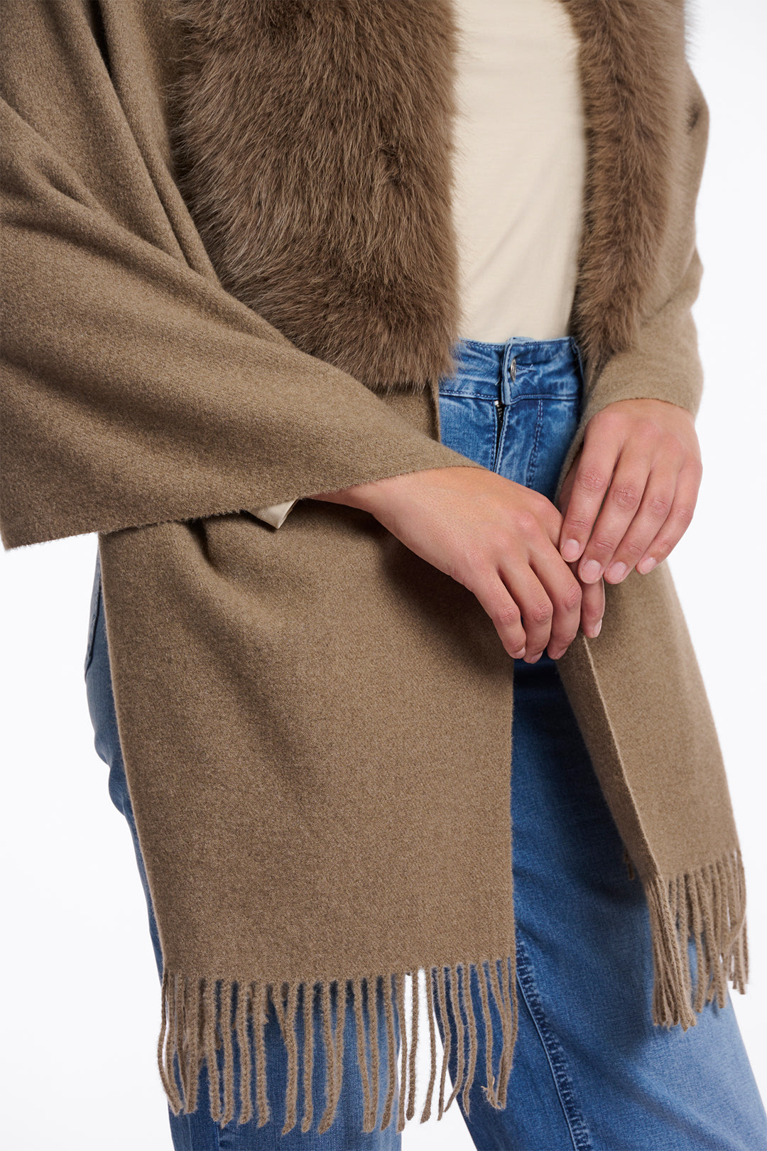 Rino & Pelle Wendy Toffee Brown Faux Fur Cape - Olivia Grace Fashion