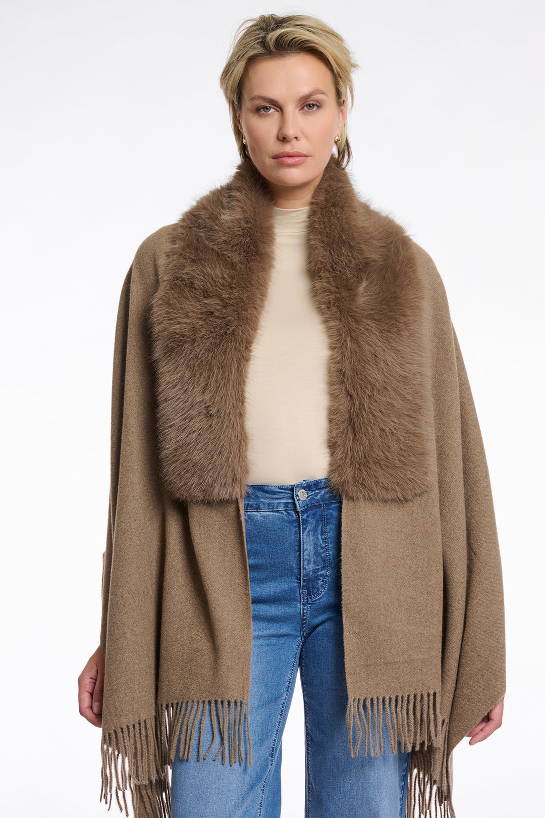 Rino & Pelle Wendy Toffee Brown Faux Fur Cape - Olivia Grace Fashion