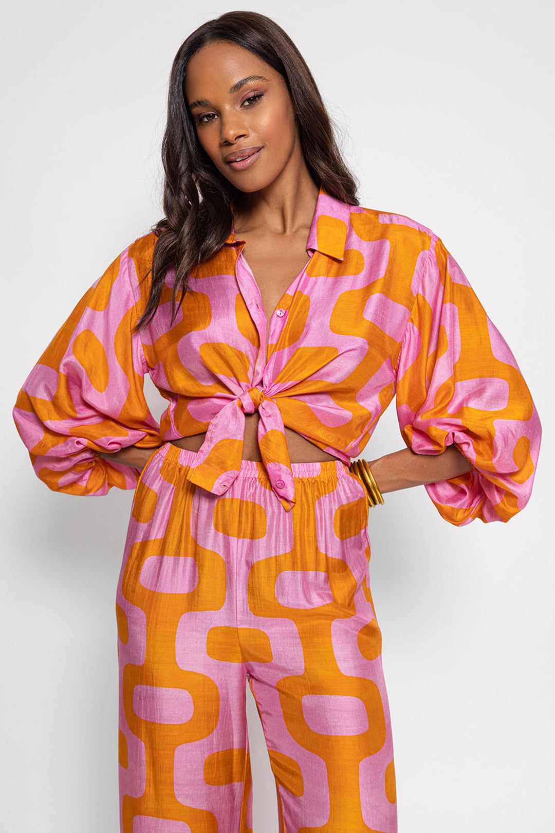 Sundress S24064 Orange Pink Joe Lima Print Shirt - Olivia Grace Fashion