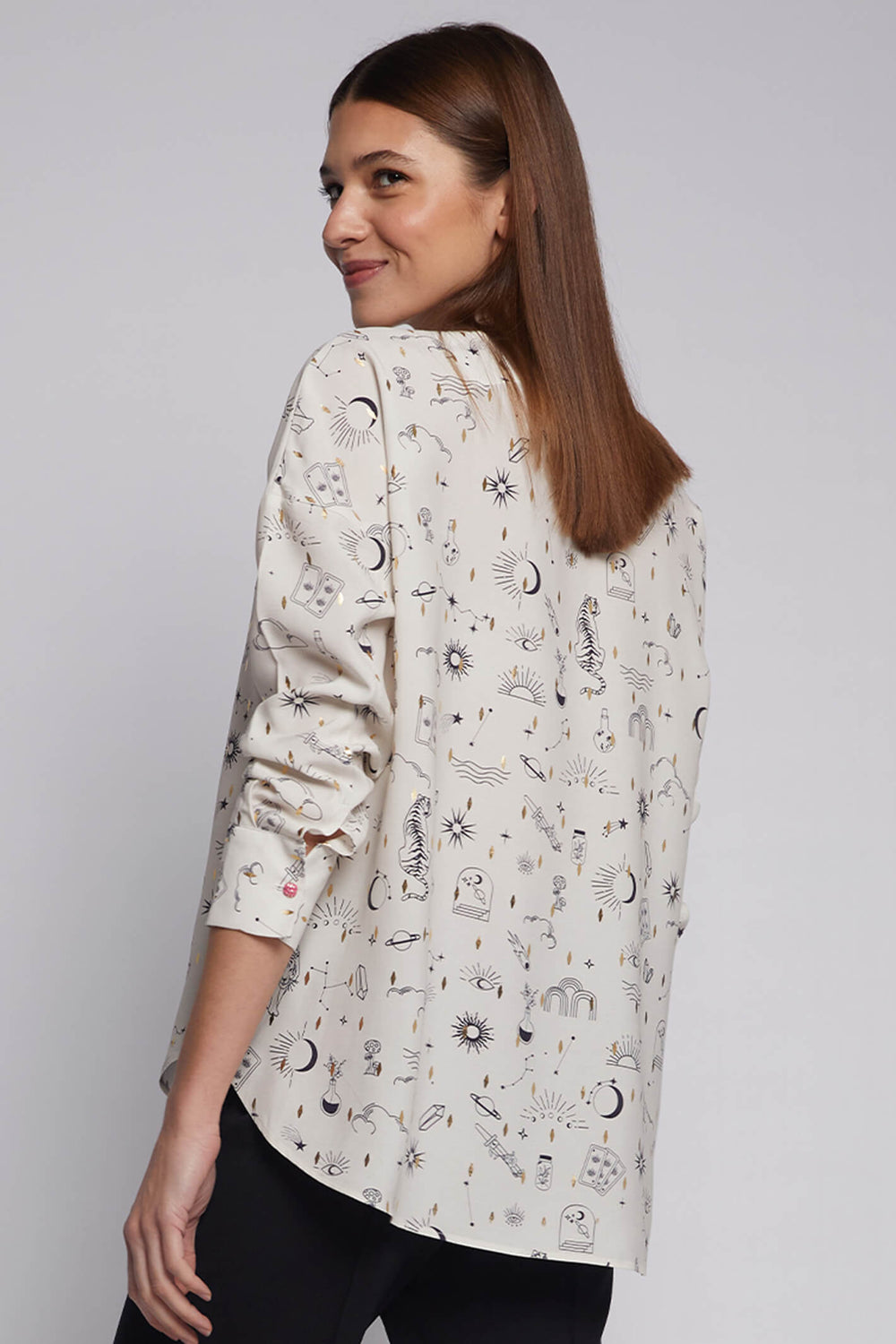 Vilagallo 30700 Cream Galaxy Print Shirt - Olivia Grace Fashion