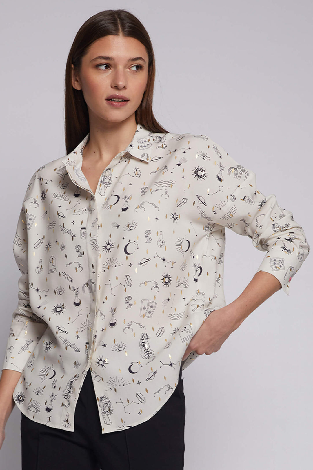 Vilagallo 30700 Cream Galaxy Print Shirt - Olivia Grace Fashion