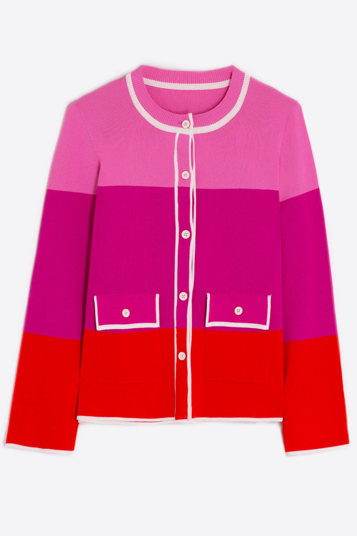 Vilagallo 30901 Pink Fuchsia Block Colour Cardigan - Olivia Grace Fashion