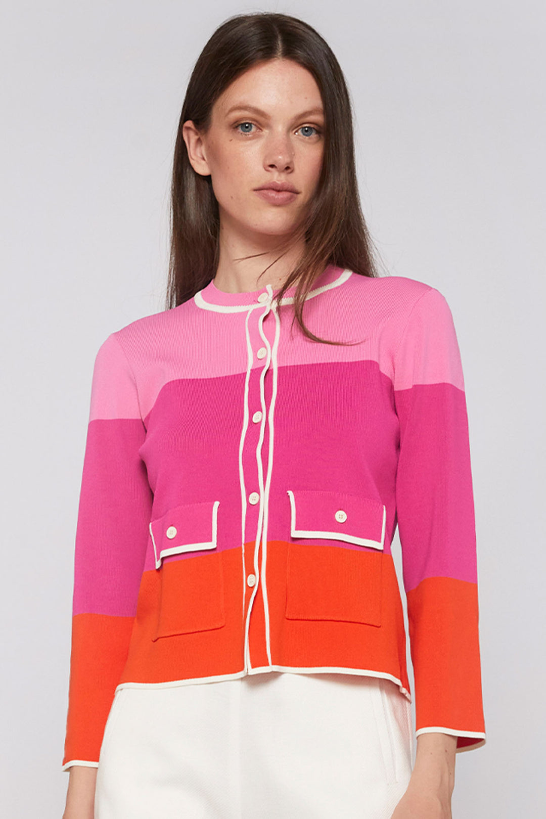 Vilagallo 30901 Pink Fuchsia Block Colour Cardigan - Olivia Grace Fashion