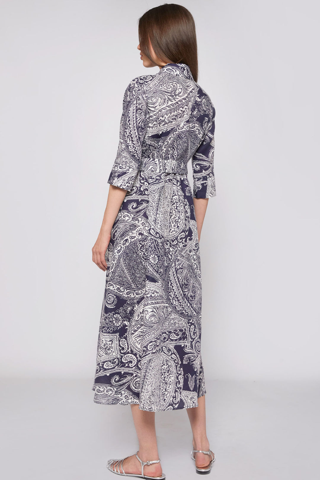 Vilagallo 31268 Navy Paisley Print Shirt Dress With Belt - Olivia Grace Fashion