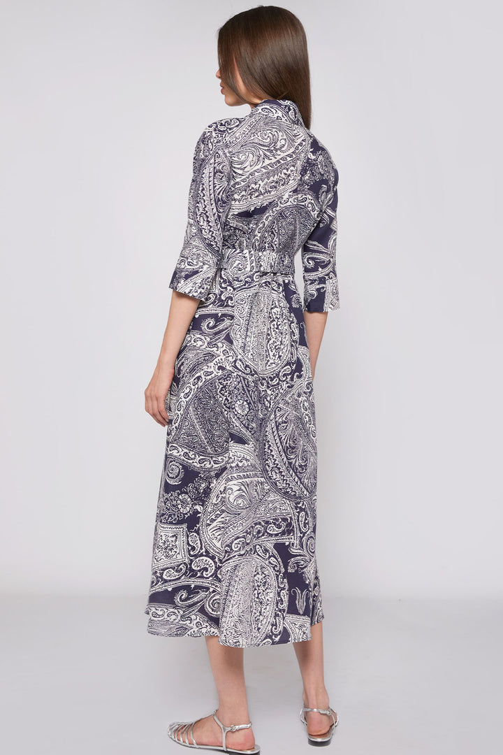 Vilagallo 31268 Navy Paisley Print Shirt Dress With Belt - Olivia Grace Fashion