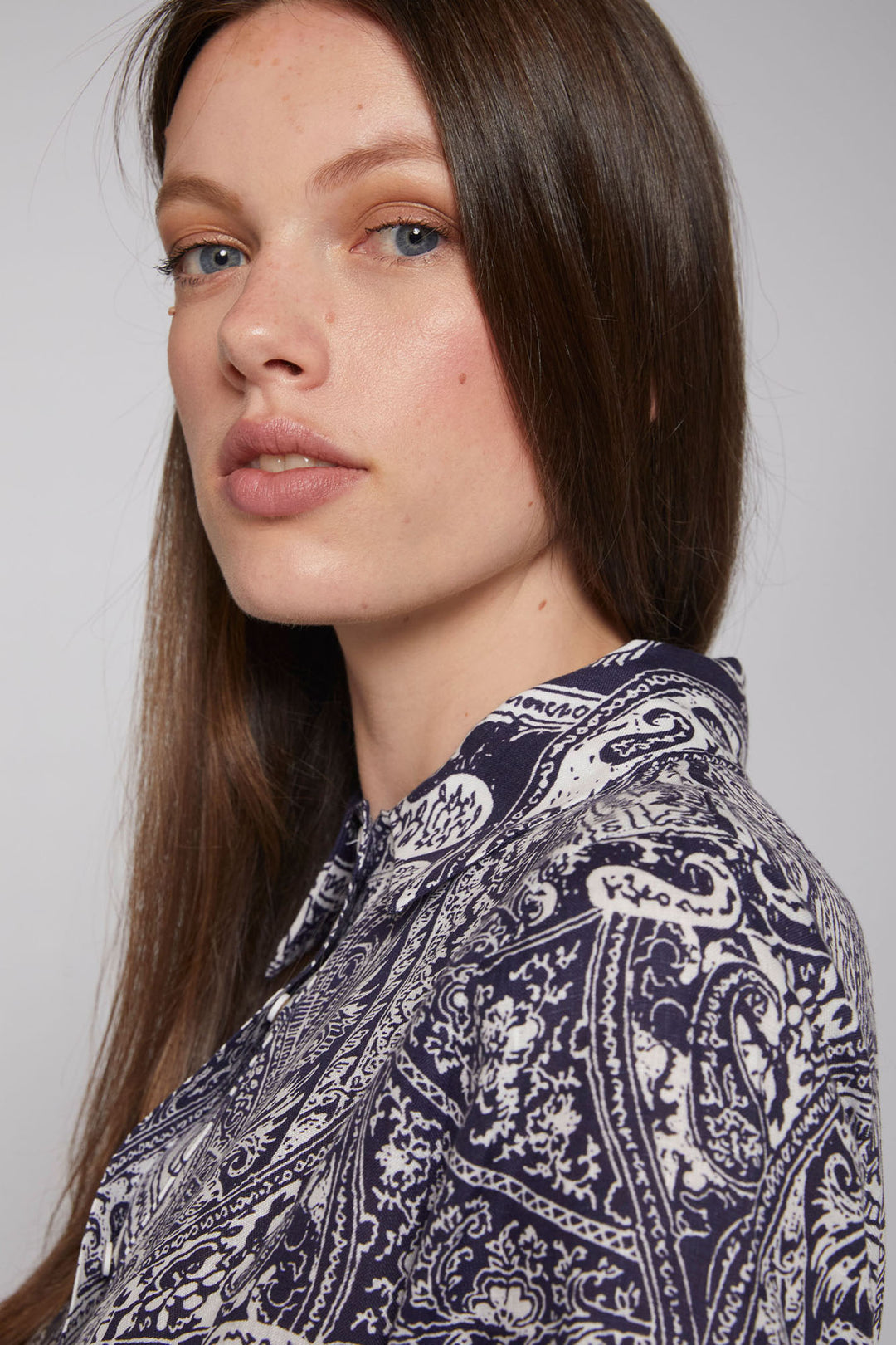 Vilagallo 31268 Navy Paisley Print Shirt Dress With Belt - Olivia Grace Fashion