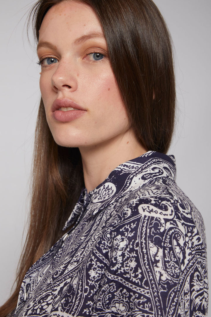 Vilagallo 31268 Navy Paisley Print Shirt Dress With Belt - Olivia Grace Fashion