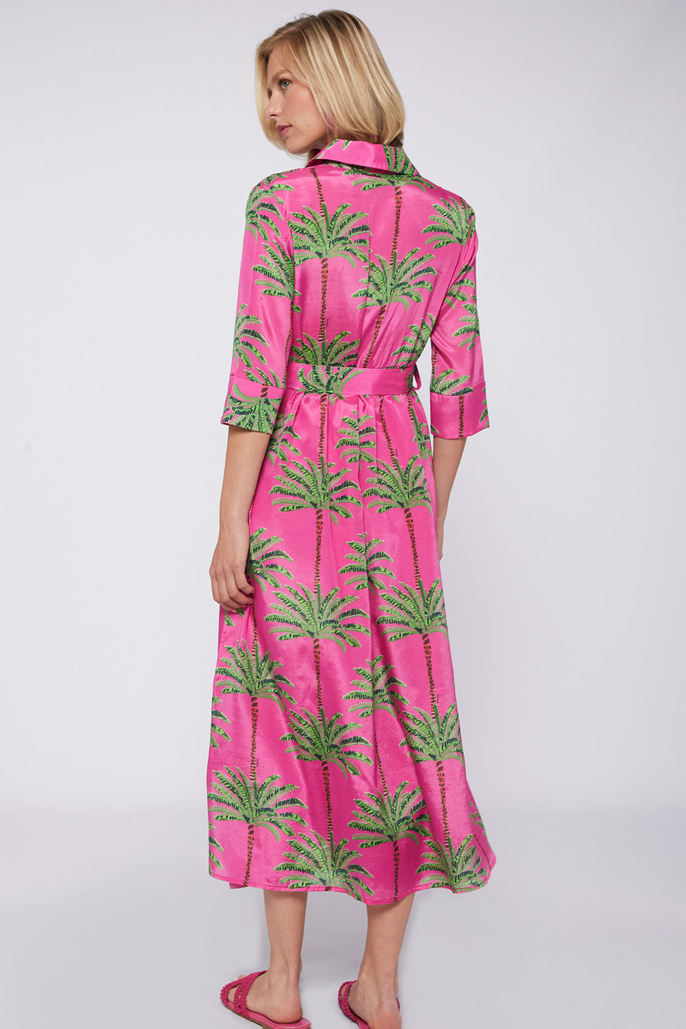 Vilagallo 31305 Pink Palm Print Shirt Dress With Belt - Olivia Grace Fashion