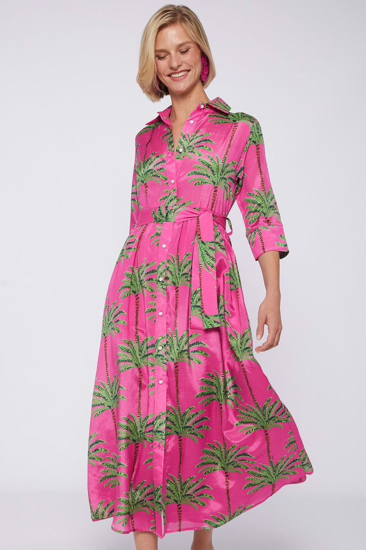 Vilagallo 31305 Pink Palm Print Shirt Dress With Belt - Olivia Grace Fashion