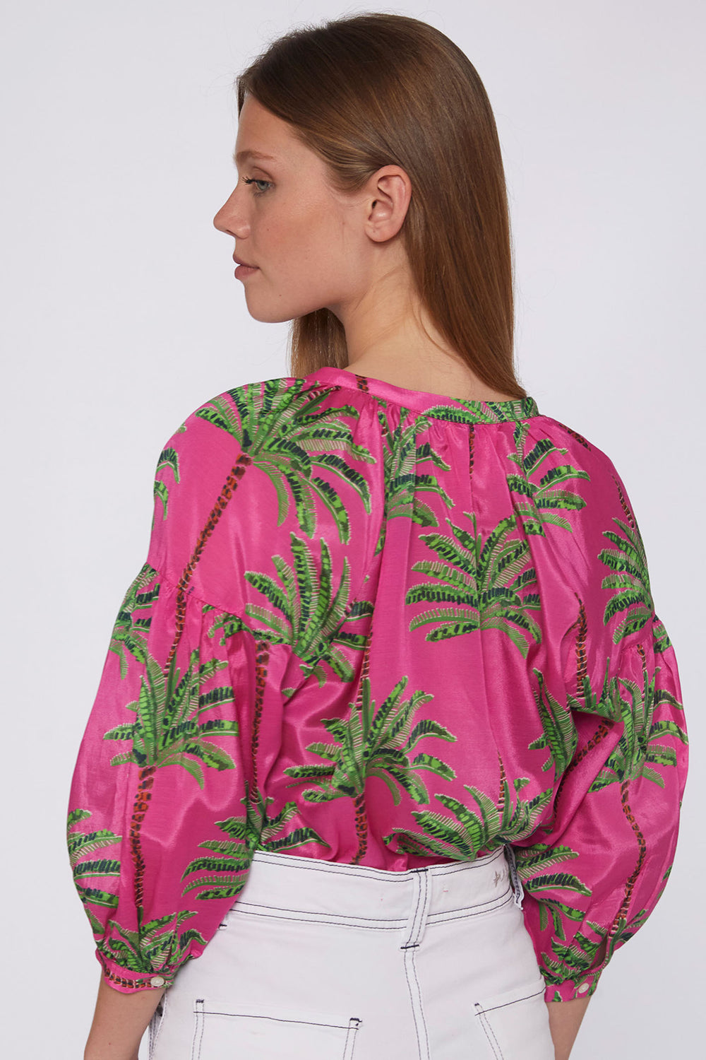 Vilagallo 31306 Fuchsia Pink Palm Print Blouse - Olivia Grace Fashion