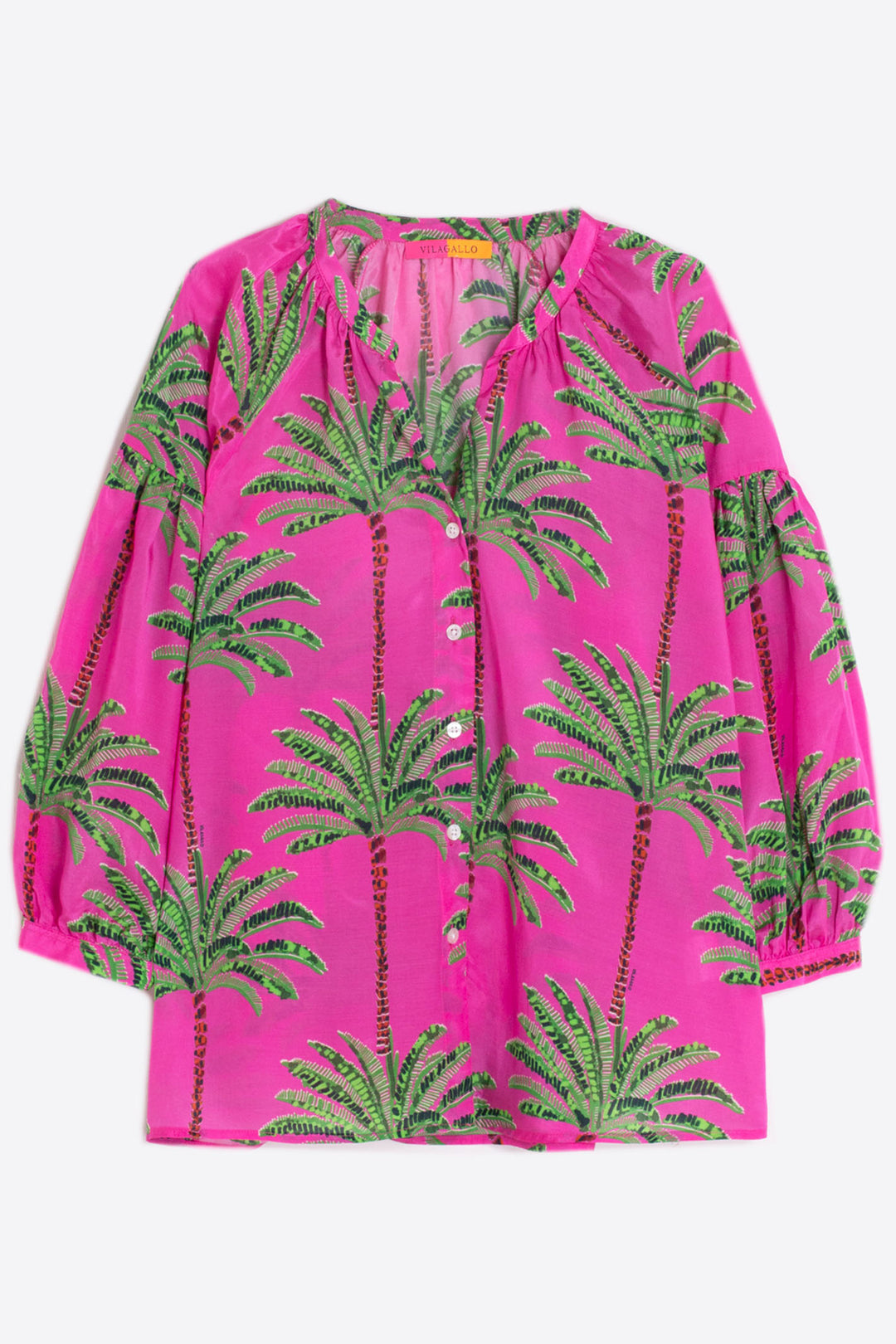 Vilagallo 31306 Fuchsia Pink Palm Print Blouse - Olivia Grace Fashion