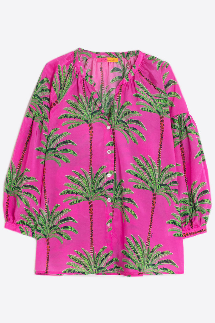 Vilagallo 31306 Fuchsia Pink Palm Print Blouse - Olivia Grace Fashion