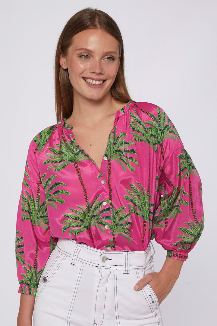 Vilagallo 31306 Fuchsia Pink Palm Print Blouse - Olivia Grace Fashion